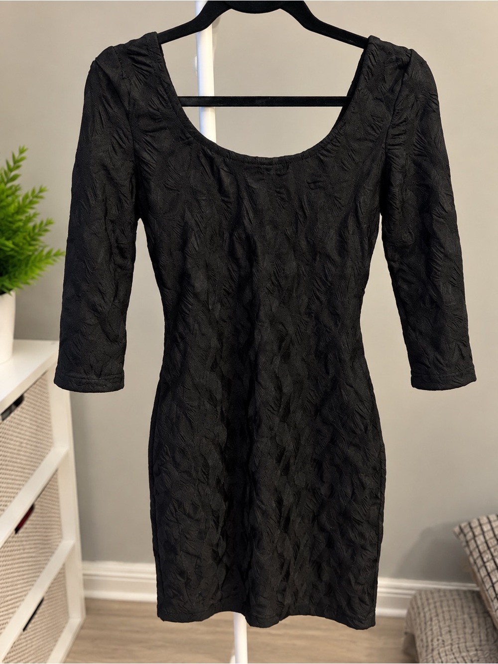H&M Black Textured Mini Dress Size Medium